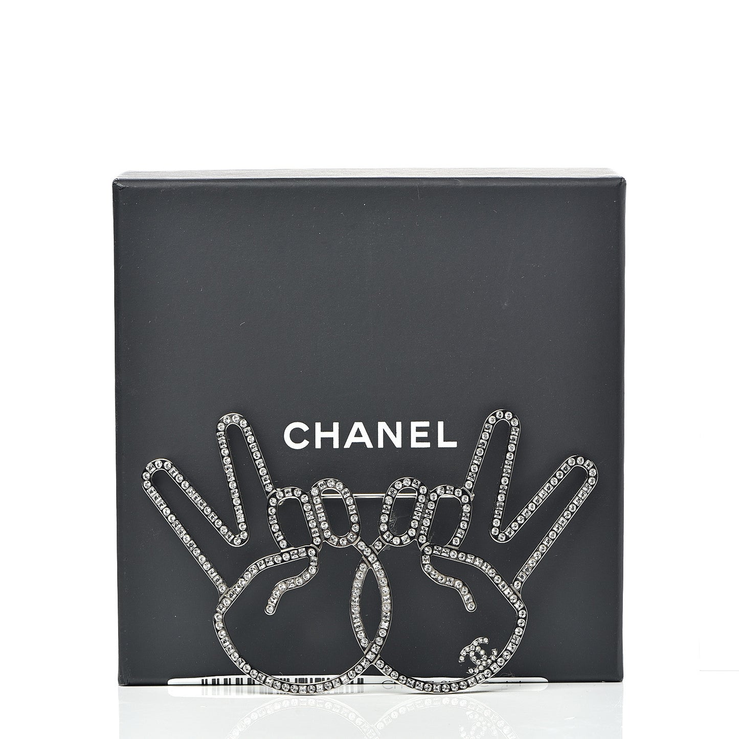 Strass Crystal Peace Sign Emoji Brooch Silver