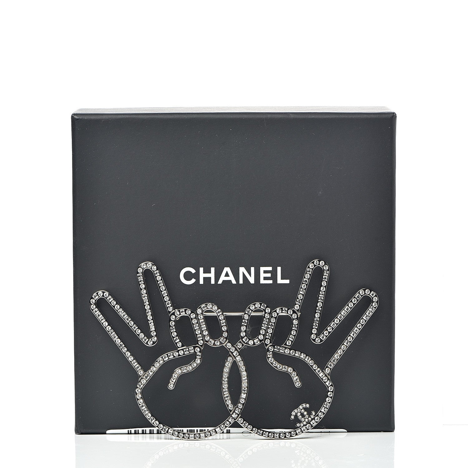 Chanel Strass Crystal Peace Sign Emoji Brooch Silver 4 of 4