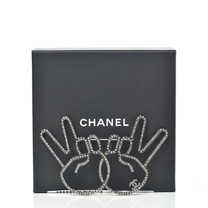 Chanel Strass Crystal Peace Sign Emoji Brooch Silver 4 of 4