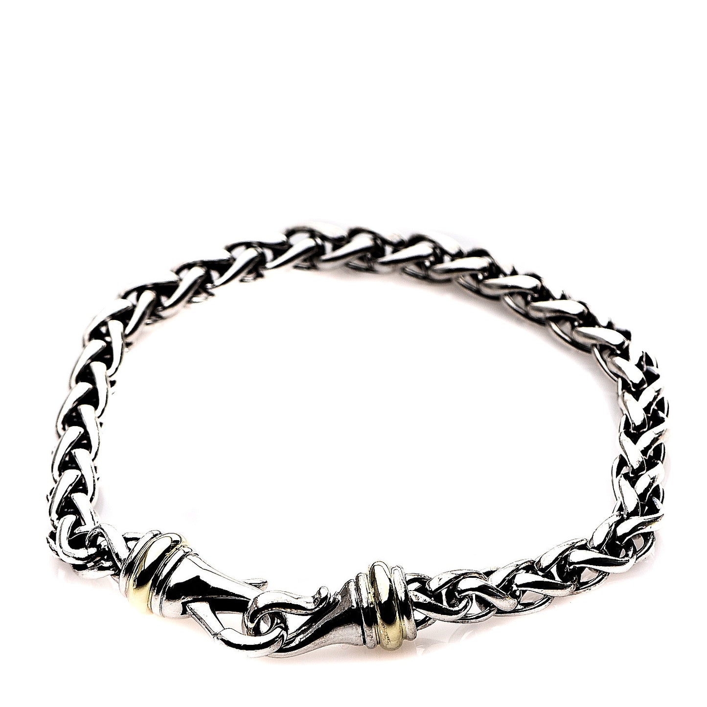 Sterling Silver 14K Yellow Gold 6mm Wheat Chain Bracelet