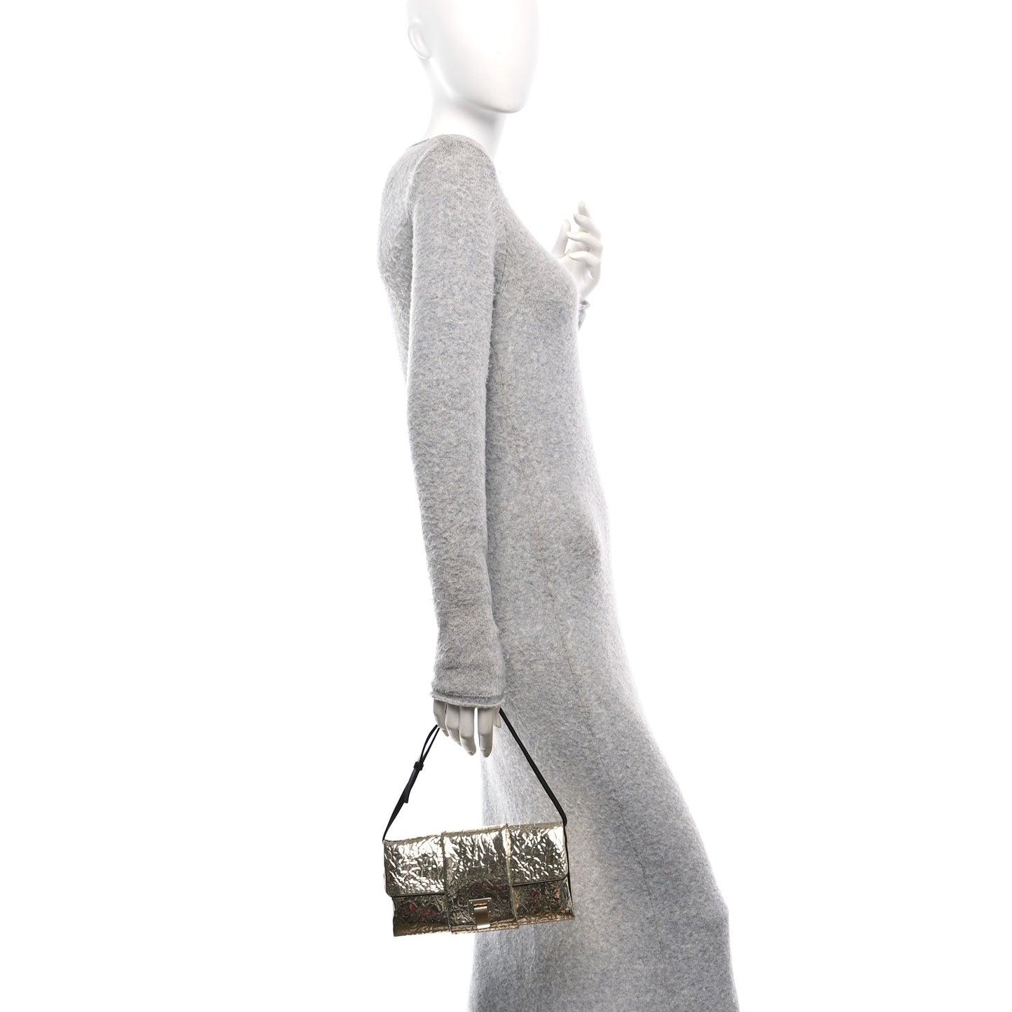Metallic Crinkled Patent Calfskin Flip Shoulder Bag Gold