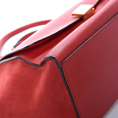 Celine Drummed Calfskin Suede Medium Trapeze Coquelicot 9 of 14
