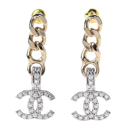 Chanel Metal Crystal CC Chain Drop Earrings Gold 1 of 5