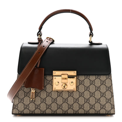 Gucci GG Supreme Monogram Calfskin Small Padlock Top Handle Bag Beige Black Cuir 1 of 10