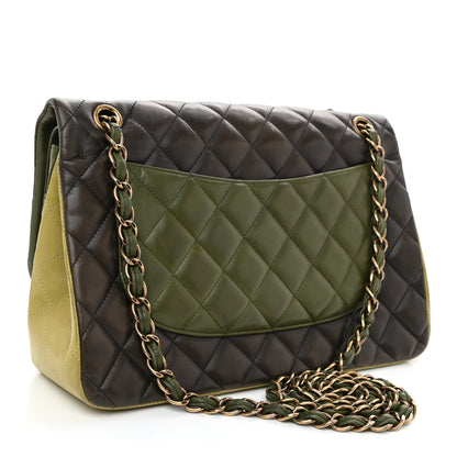 Chanel Lambskin Quilted Tri-Color Jumbo Double Flap Green Brown 3 of 14