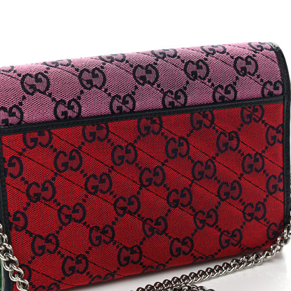 Gucci Monogram Multicolor Matelasse Diagonal GG Marmont Chain Wallet Red Blue Pink Green 11 of 12