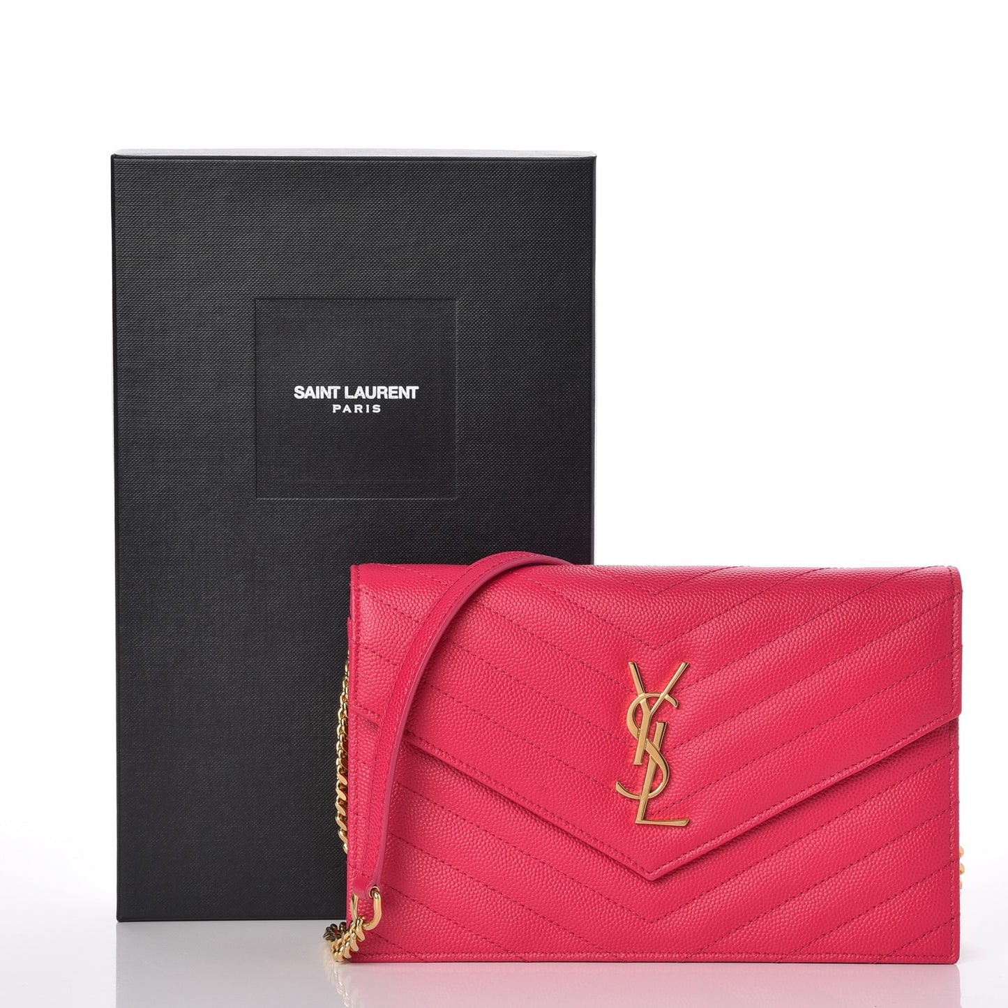 Grain De Poudre Matelasse Chevron Monogram Envelope Chain Wallet Bubblegum