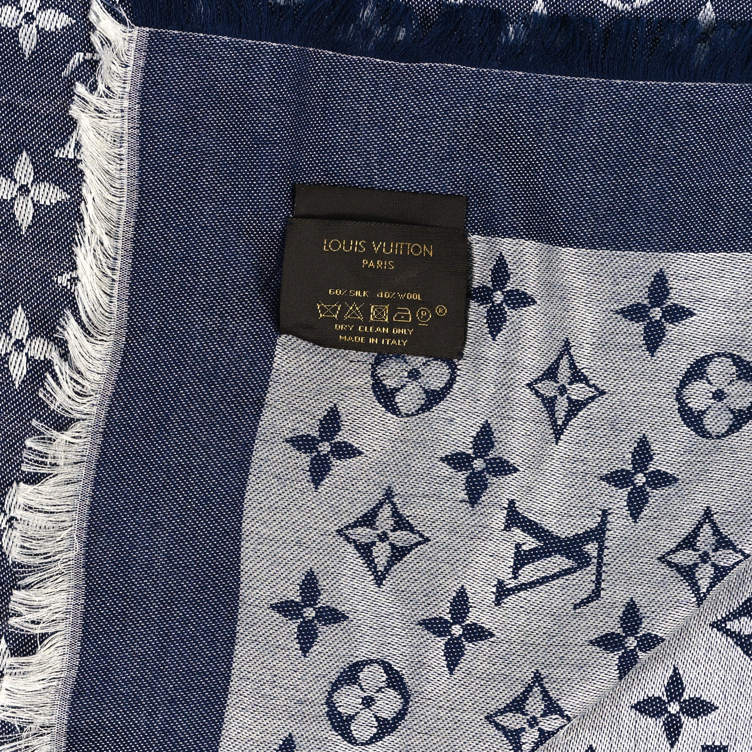 Louis Vuitton Wool Silk Monogram Denim Shawl Blue 2 of 3