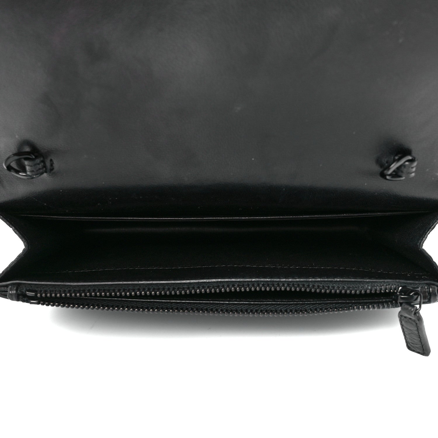 Saint Laurent Calfskin Crocodile Embossed Monogram Envelope Chain Wallet Black 5 of 12