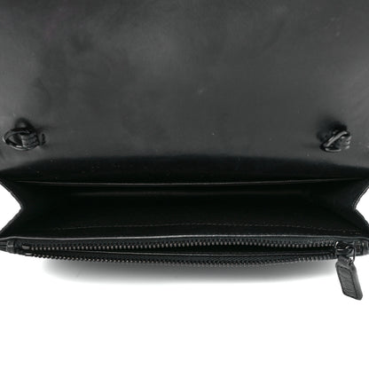 Saint Laurent Calfskin Crocodile Embossed Monogram Envelope Chain Wallet Black 5 of 12