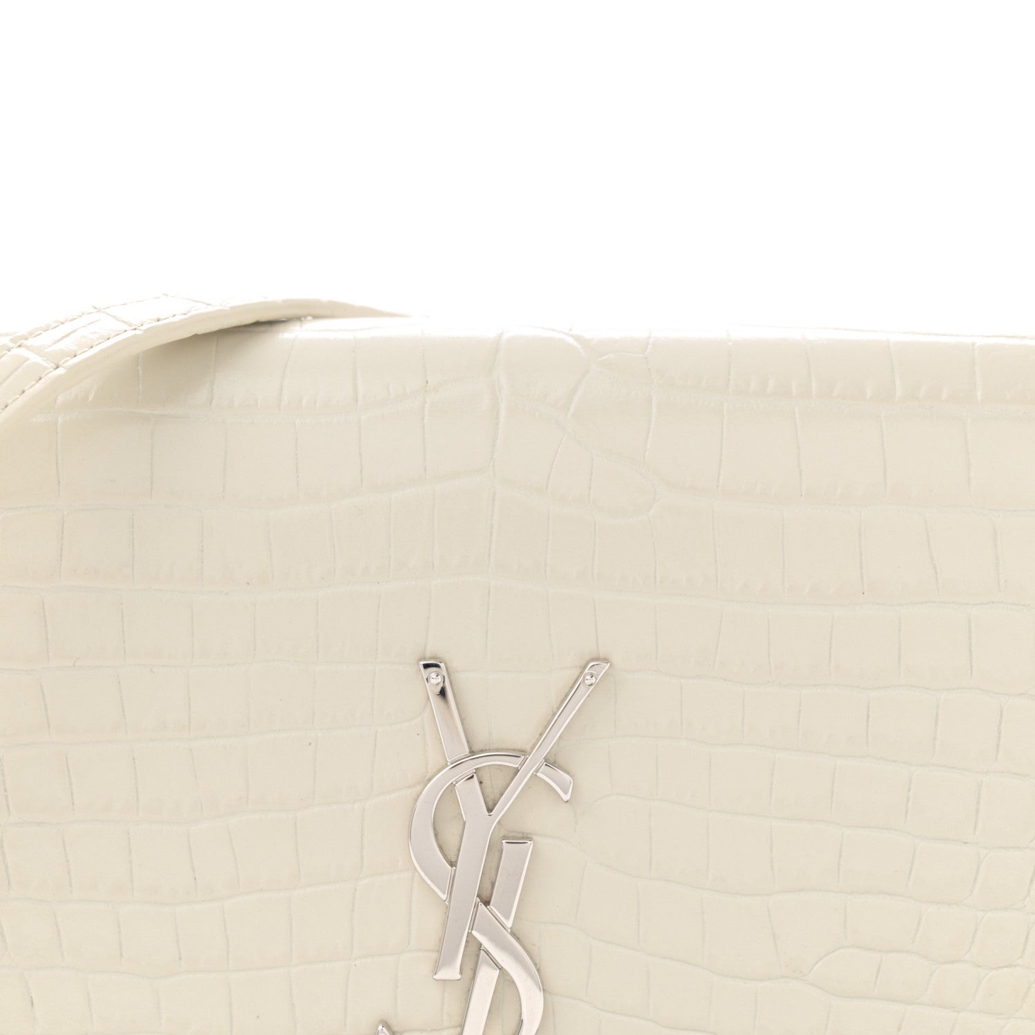 Saint Laurent Calfskin Crocodile Embossed Kate Monogram Tassel Chain Wallet Crema Soft 7 of 12