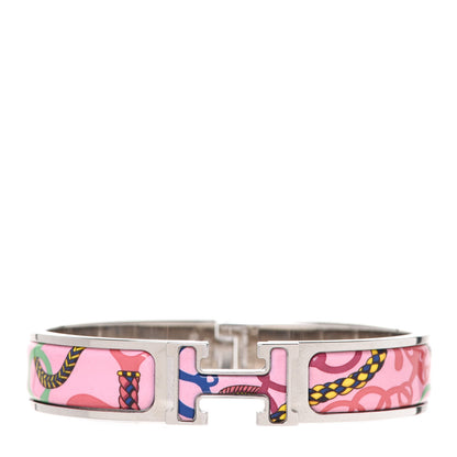Hermes Enamel Printed Narrow Panoplie Equestre Clic H Bracelet PM Pink Delirium 1 of 5