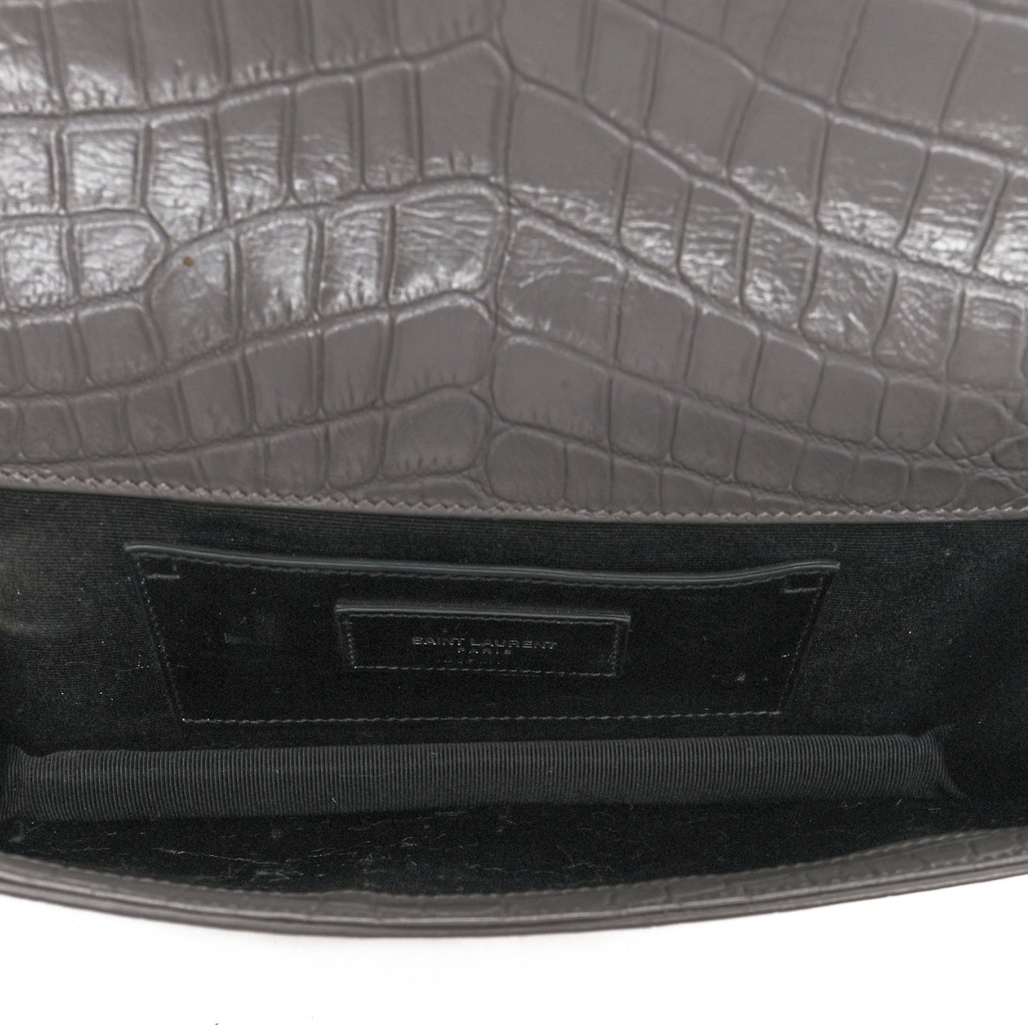Croc Embossed Calfskin Classic Kate Monogram Clutch Fog