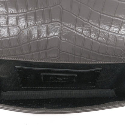 Saint Laurent Croc Embossed Calfskin Classic Kate Monogram Clutch Fog 5 of 10