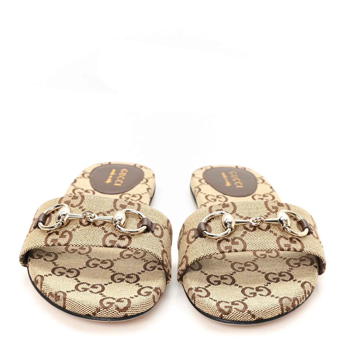 Monogram Horsebit Slide Sandals 37 Camel Ebony