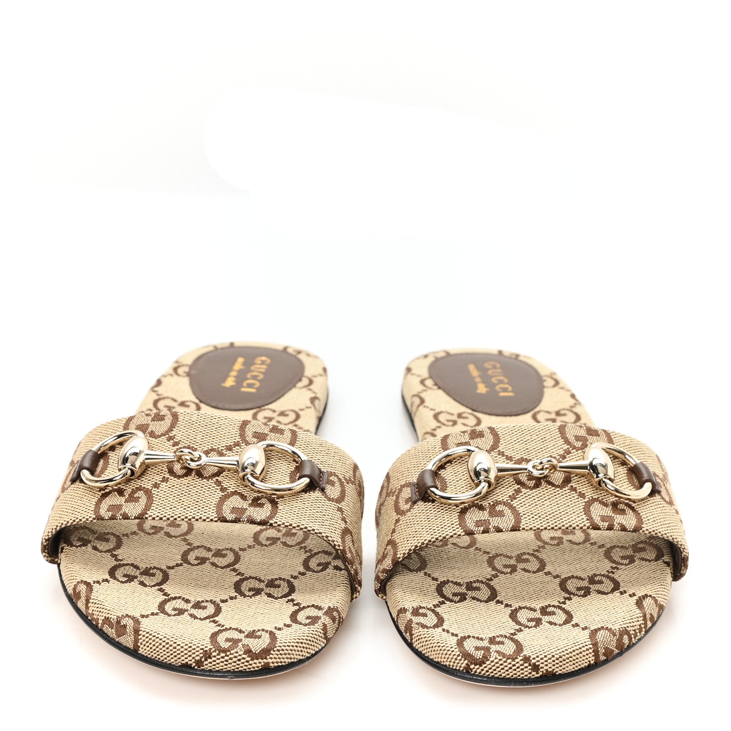 Gucci Monogram Horsebit Slide Sandals 37 Camel Ebony 3 of 10