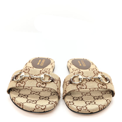 Gucci Monogram Horsebit Slide Sandals 37 Camel Ebony 3 of 10