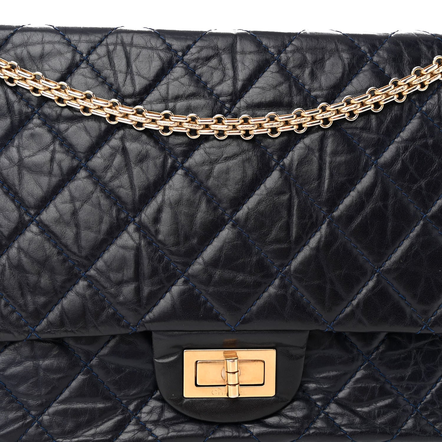 Chanel Aged Calfskin Quilted 2.55 Reissue 227 Flap Navy Blue 8 of 15