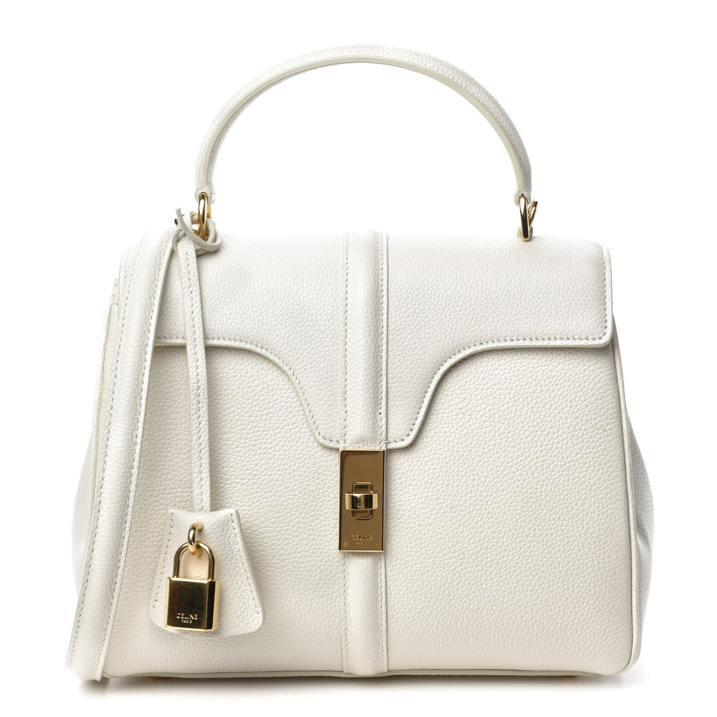 Grained Calfskin Small 16 Top Handle Bag White