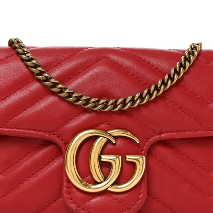 Gucci Calfskin Matelasse Super Mini GG Marmont Shoulder Bag Hibiscus Red 8 of 10
