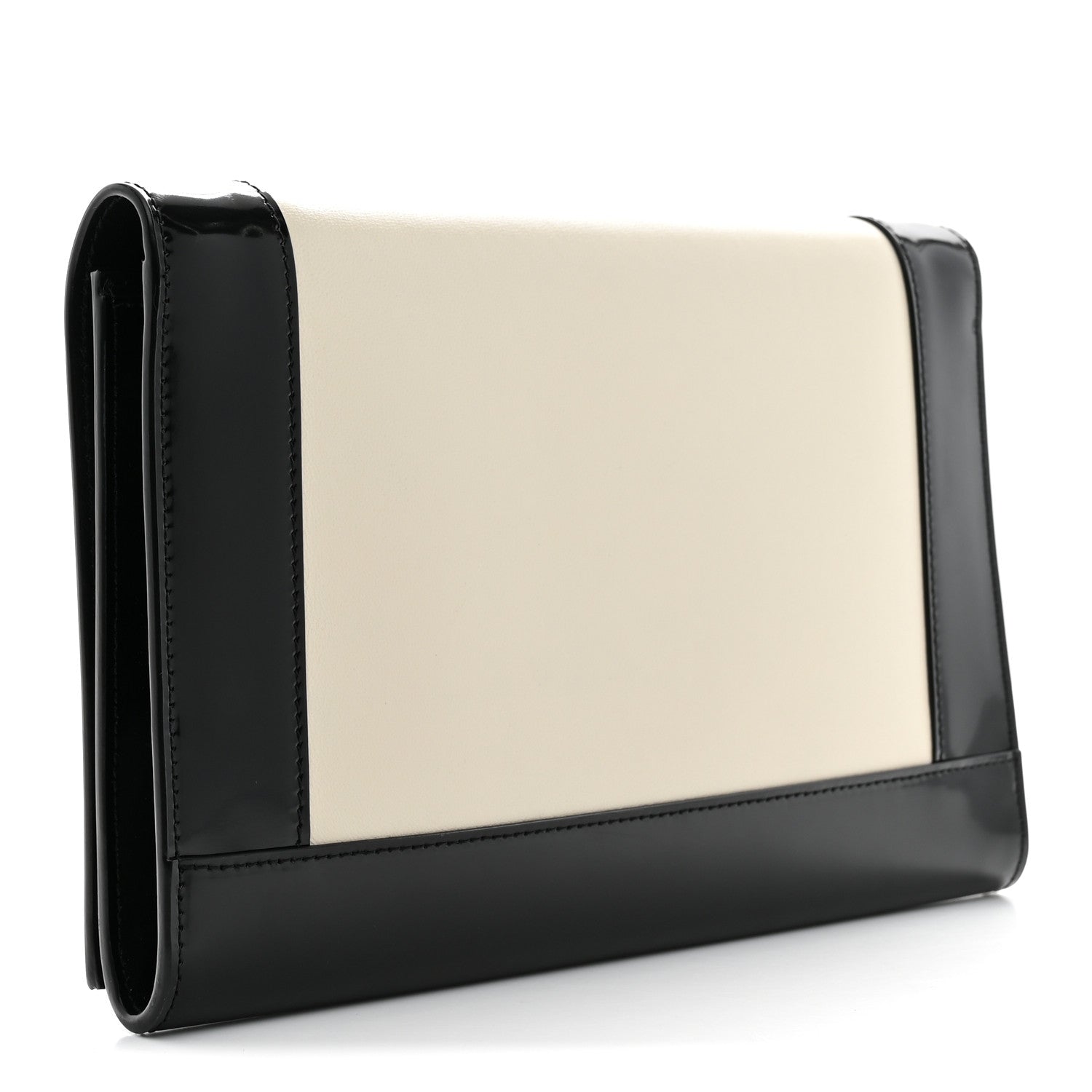 Saint Laurent Nappa Patent Calfskin Two-Toned Monogram Pouch Alabastro Black 3 of 9