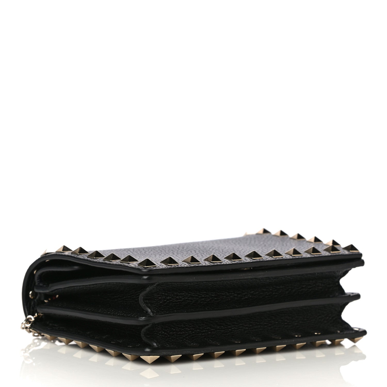 Valentino Garavani Pebbled Calfskin Rockstud Wallet on Chain Black 4 of 9