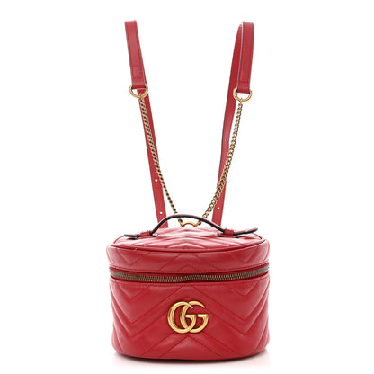 Gucci Calfskin Matelasse Mini GG Marmont Round Backpack Hibiscus Red 1 of 11