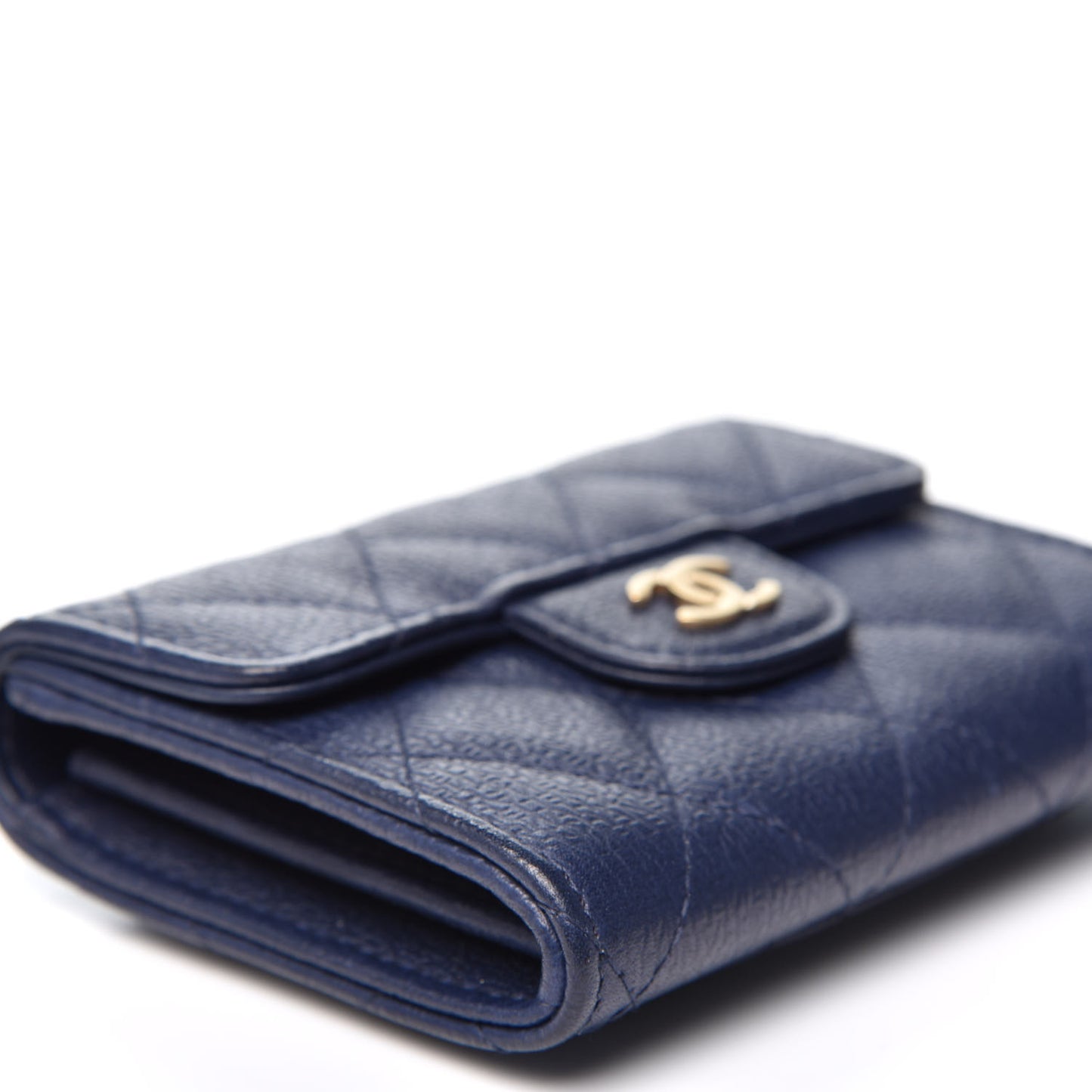 Letter Calfskin Embossed Quilted Card Holder Dark Blue