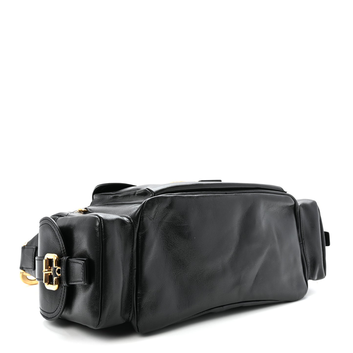 Shiny Calfskin Medium Double Carry Camera Bag Black