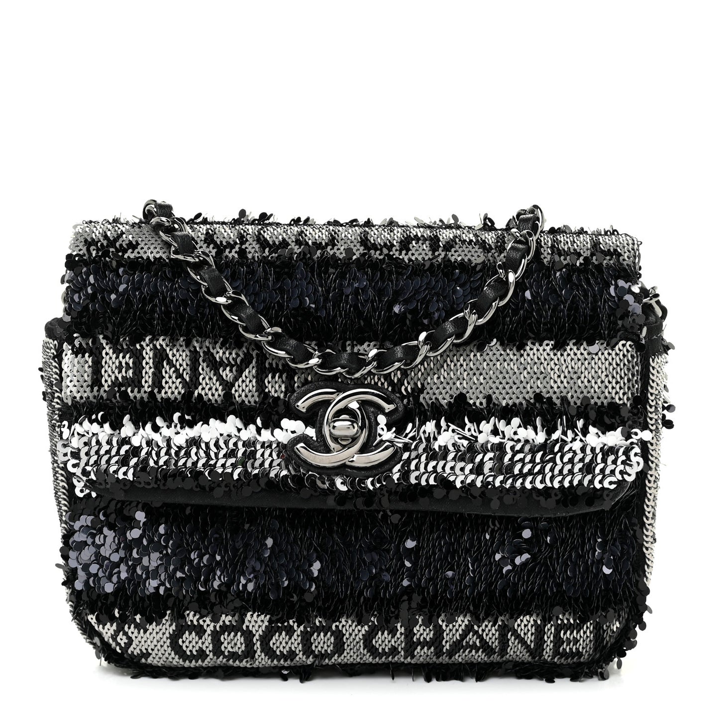Sequin COCO Clutch With Chain Black Silver
