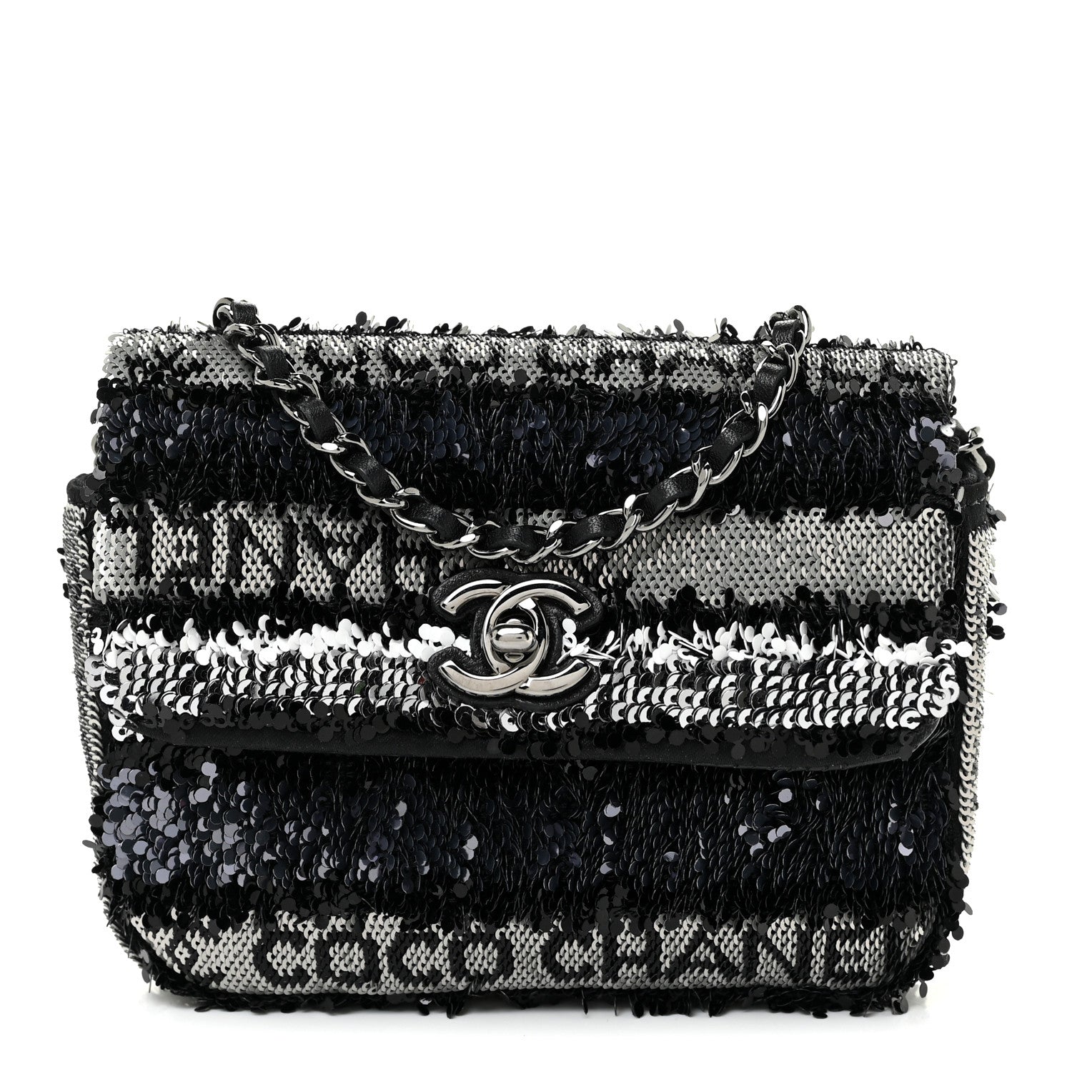 Chanel Sequin COCO Clutch With Chain Black Silver 1 of 13