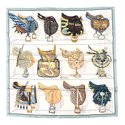 Hermes Silk Tous En Selle Scarf Gris Bleuet White 1 of 4