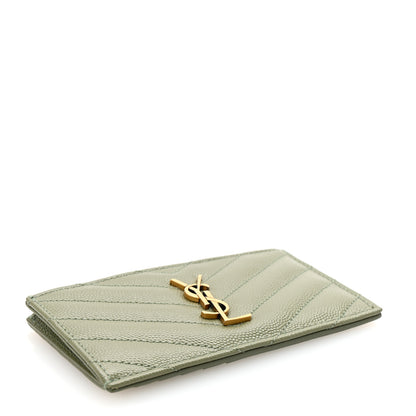 Saint Laurent Monogram Grain de Poudre 5 Fragments Zip Pouch Card Holder Light Sage 4 of 6