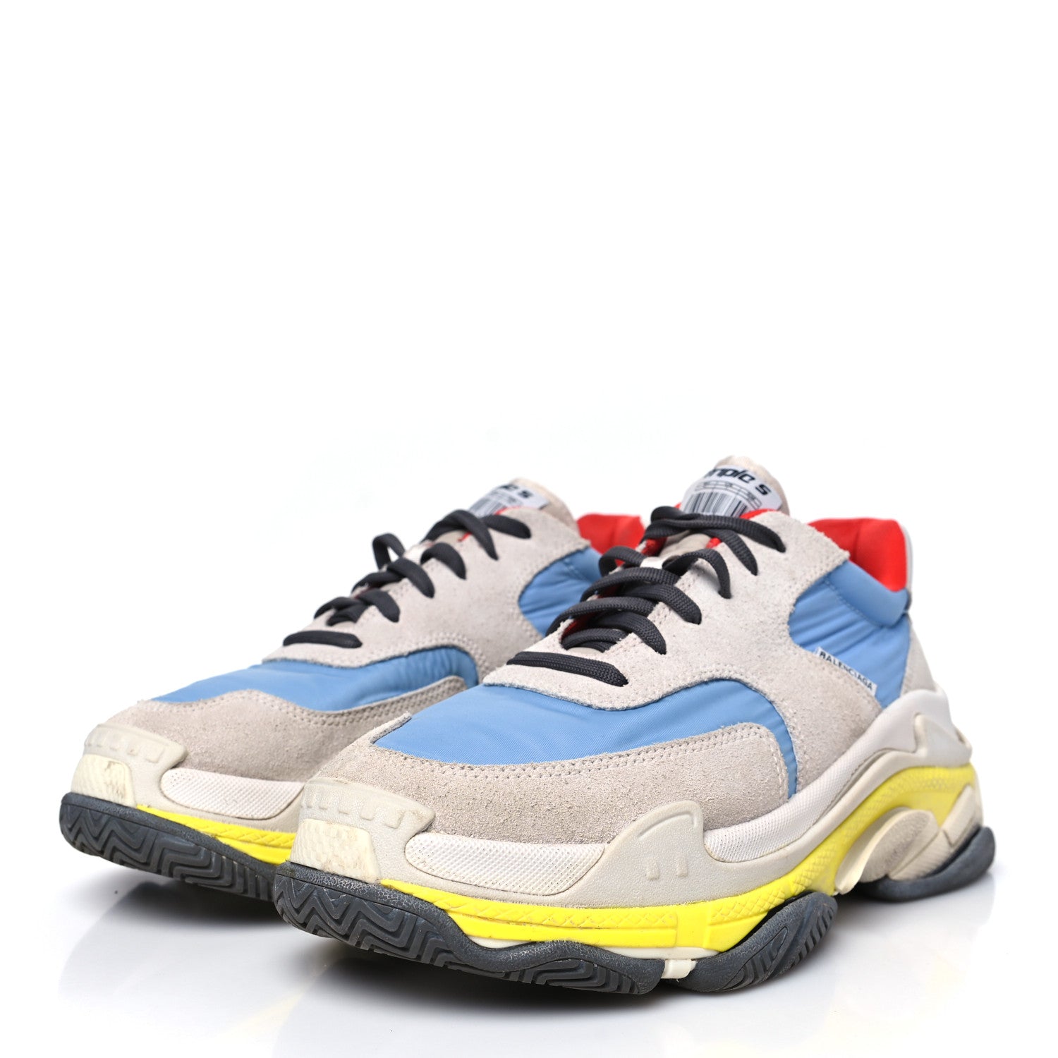 Balenciaga Nylon Suede Womens Triple S 2.0 Sneakers Gris Bleu Rouge 4 of 9