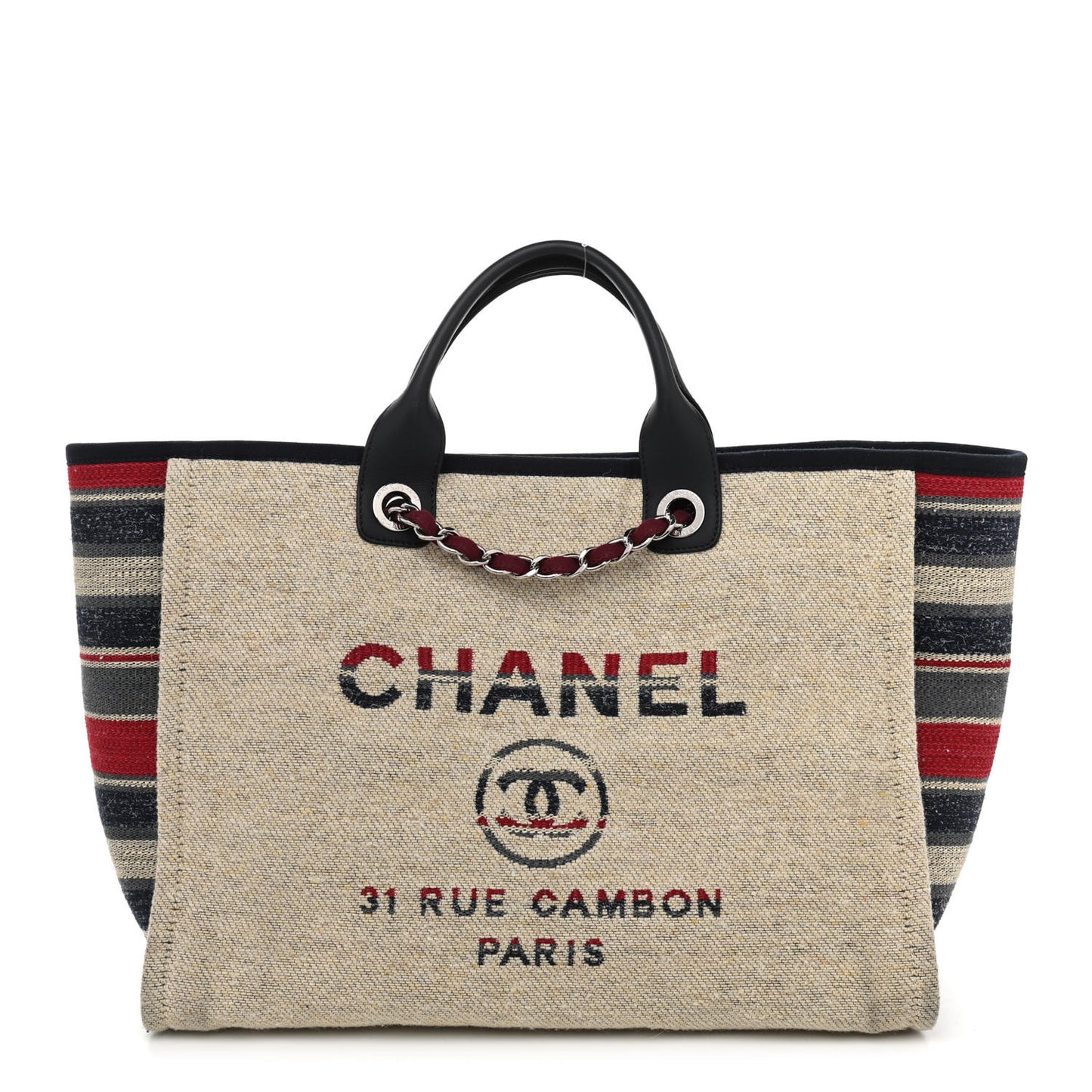 Striped Canvas Medium Deauville Tote Beige