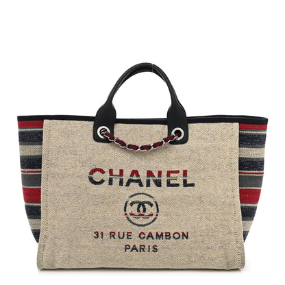 Chanel Striped Canvas Medium Deauville Tote Beige 1 of 11