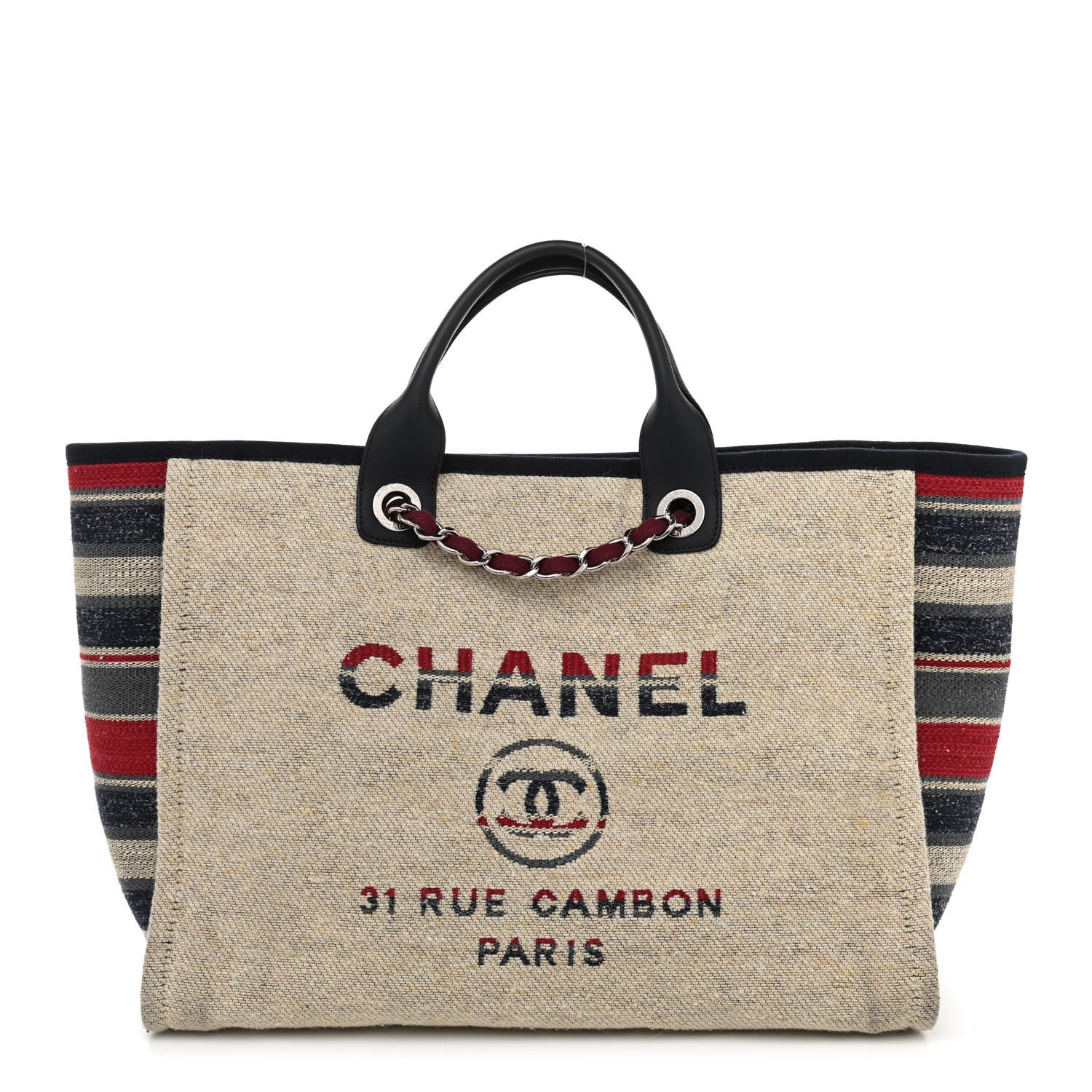 Chanel Striped Canvas Medium Deauville Tote Beige 1 of 11