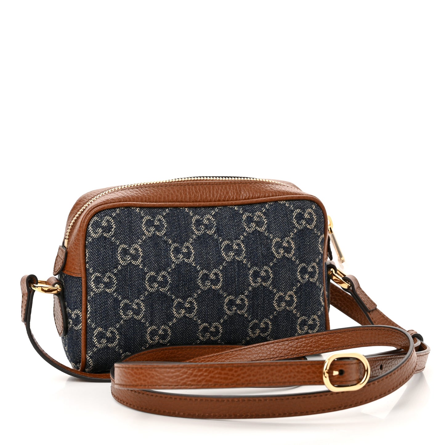 New Denim GG Monogram Dollar Calfskin Mini Ophidia Shoulder Bag Blue Tea Cuir Epilog