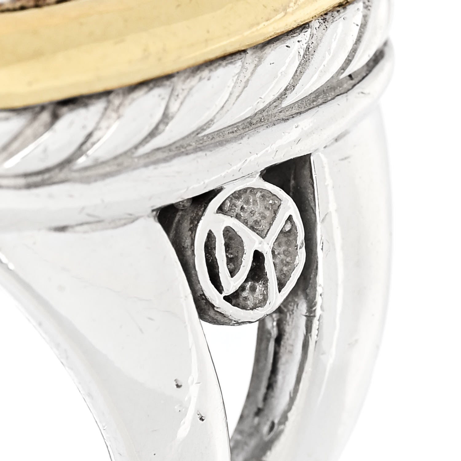 David Yurman Sterling Silver 18K Yellow Gold Square Sculpted Cable Ring 52 6 6 of 8