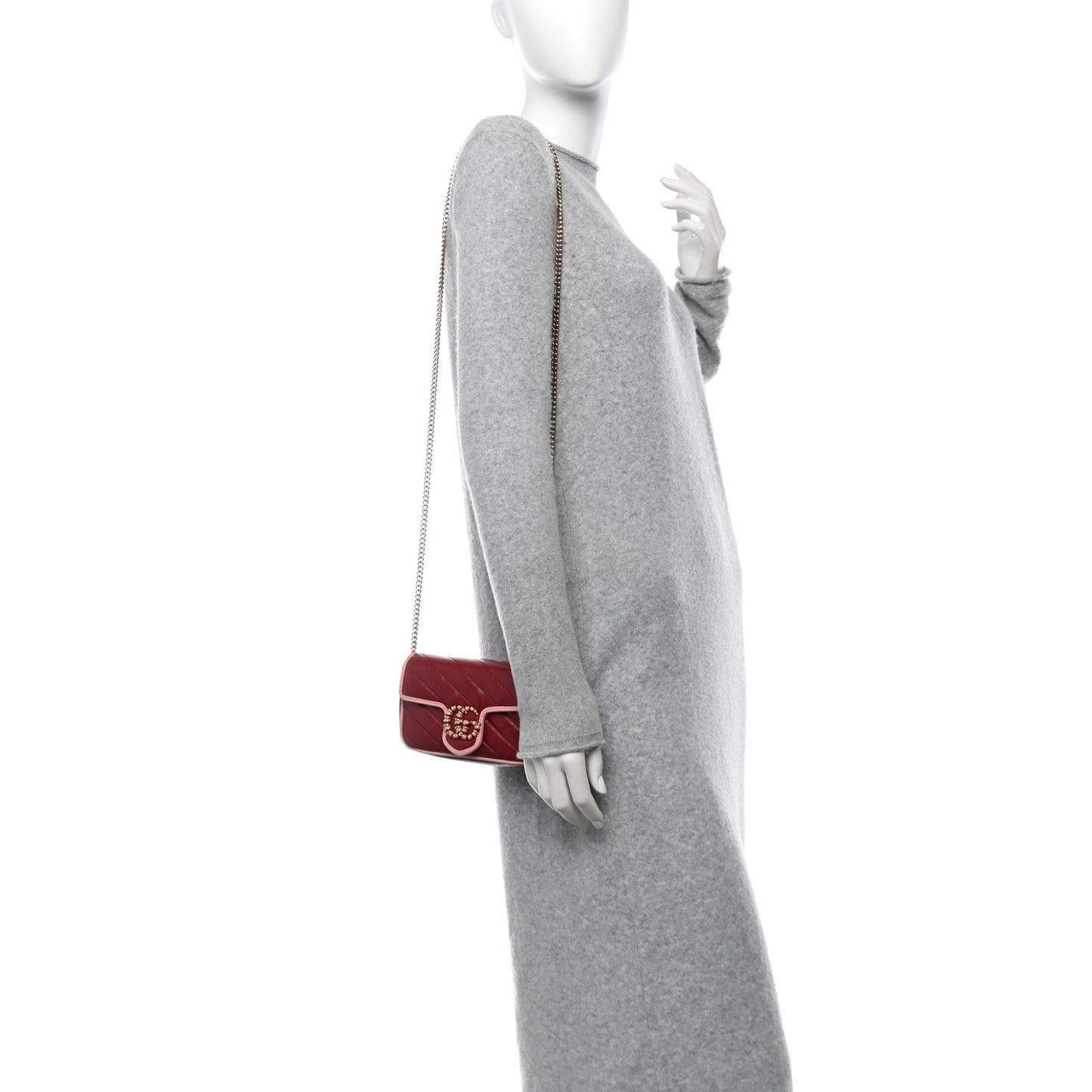 Azalea Calfskin Enamel Matelasse Diagonal Super Mini Torchon GG Marmont Shoulder Bag New Cherry Red Wild Rose