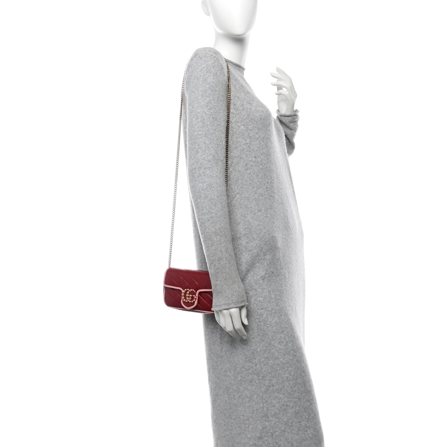 Gucci Azalea Calfskin Enamel Matelasse Diagonal Super Mini Torchon GG Marmont Shoulder Bag New Cherry Red Wild Rose 2 of 12