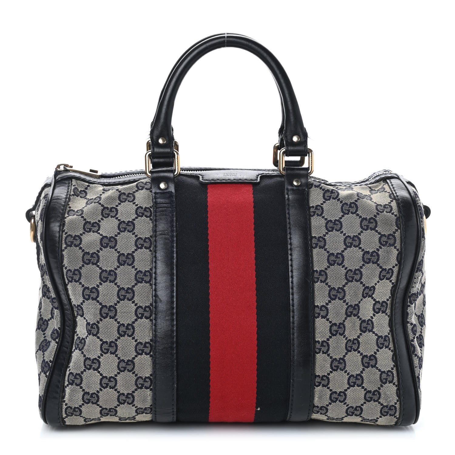 Gucci Monogram Selleria Calfskin Vintage Web Medium Boston Beige Blue 1 of 4