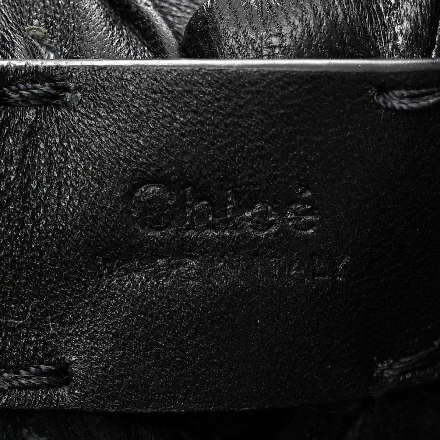 Lambskin Woven Wooden C Shoulder Bag Black