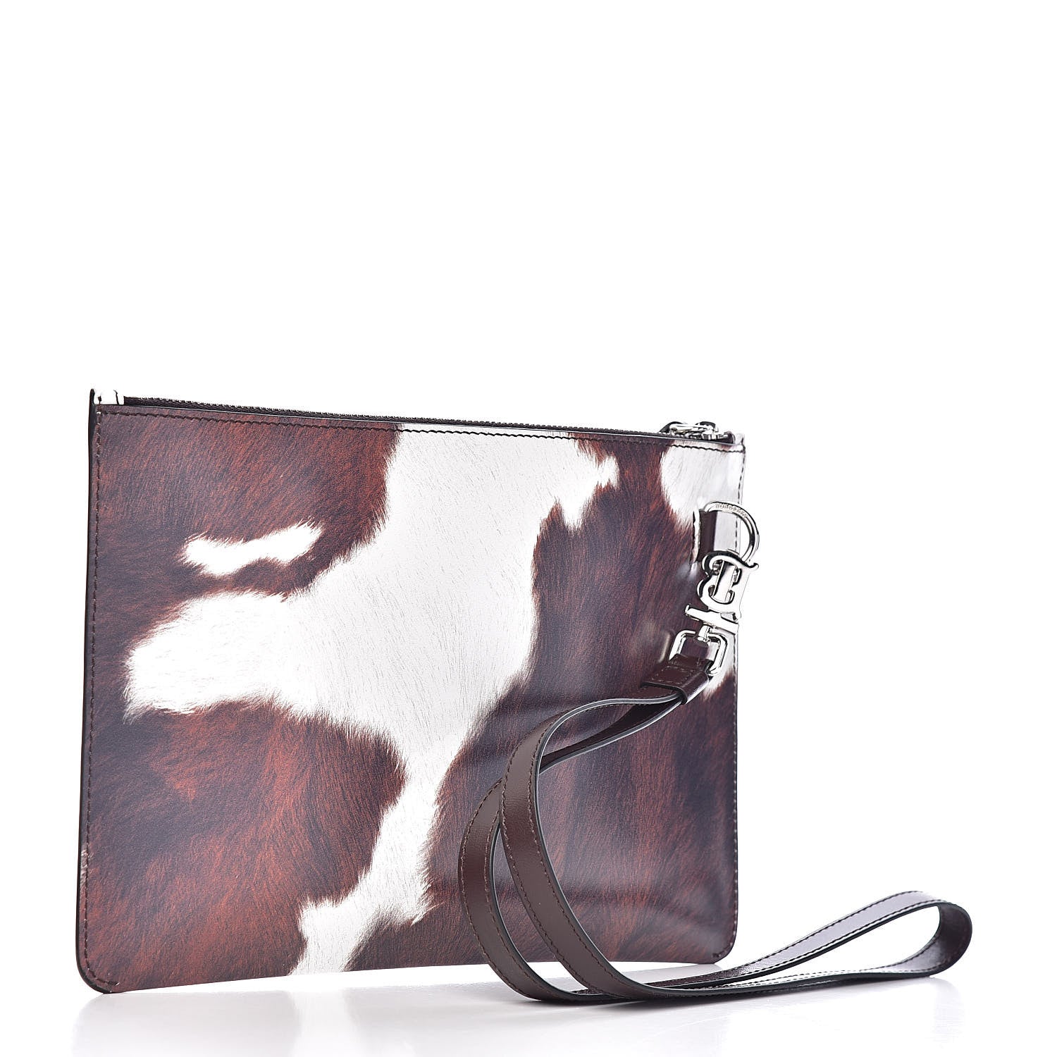 Burberry Calfskin Cow Print TB Zip Pouch Mahogany 3 of 7