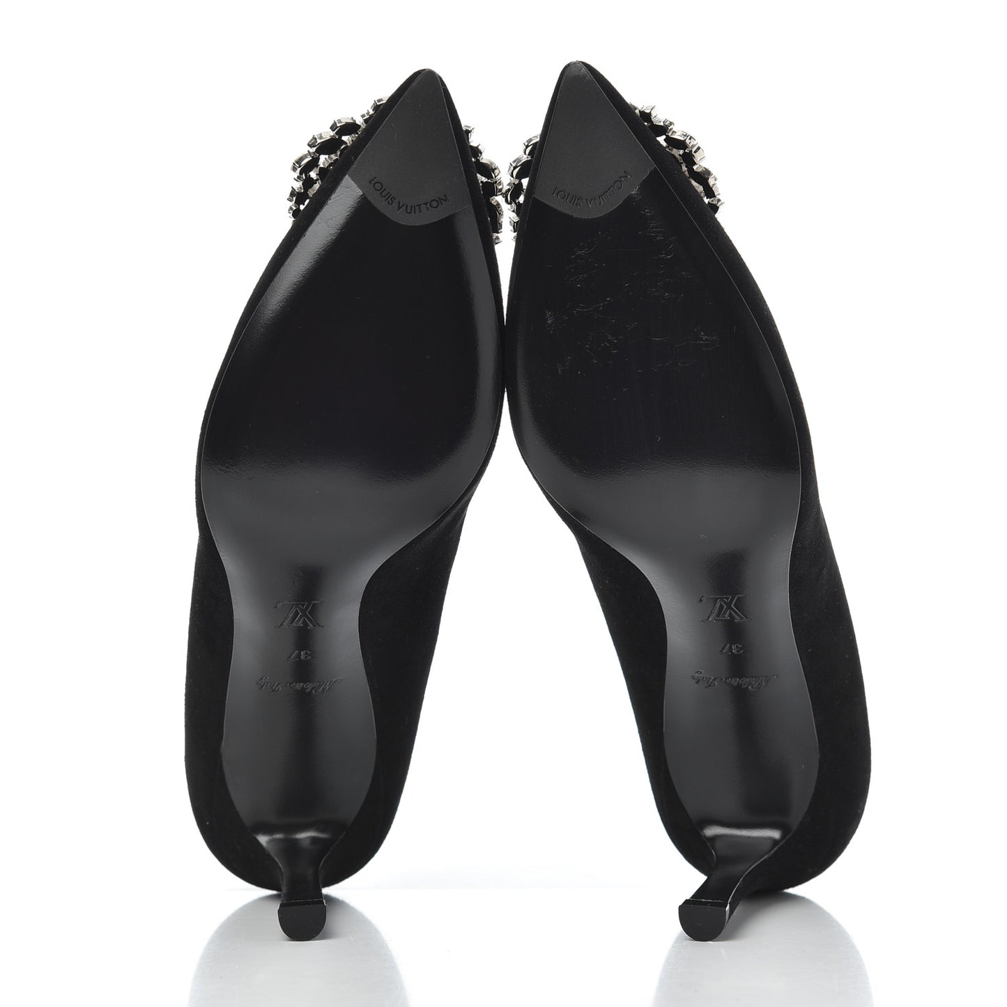 Suede Baby Goat Swarovski Crystal Madeleine Pumps 37 Black