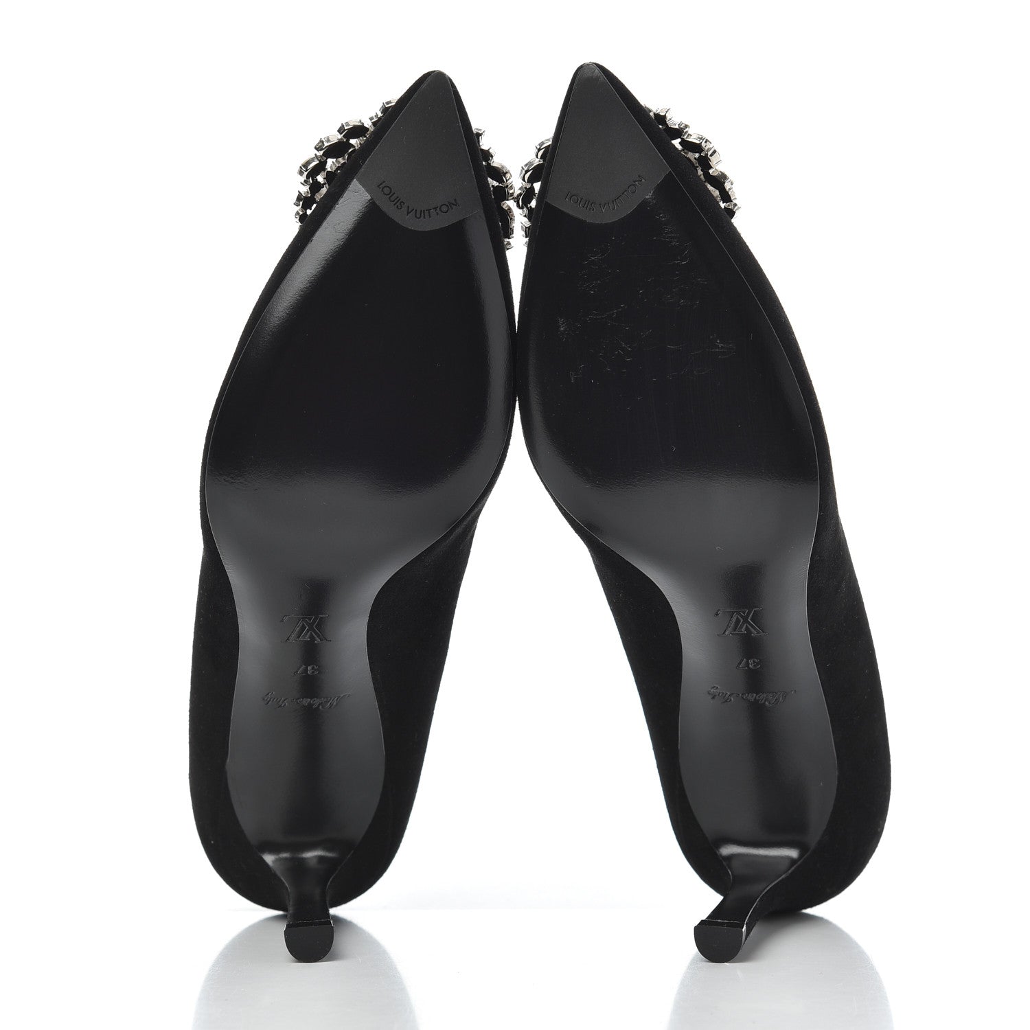 Louis Vuitton Suede Baby Goat Swarovski Crystal Madeleine Pumps 37 Black 5 of 13