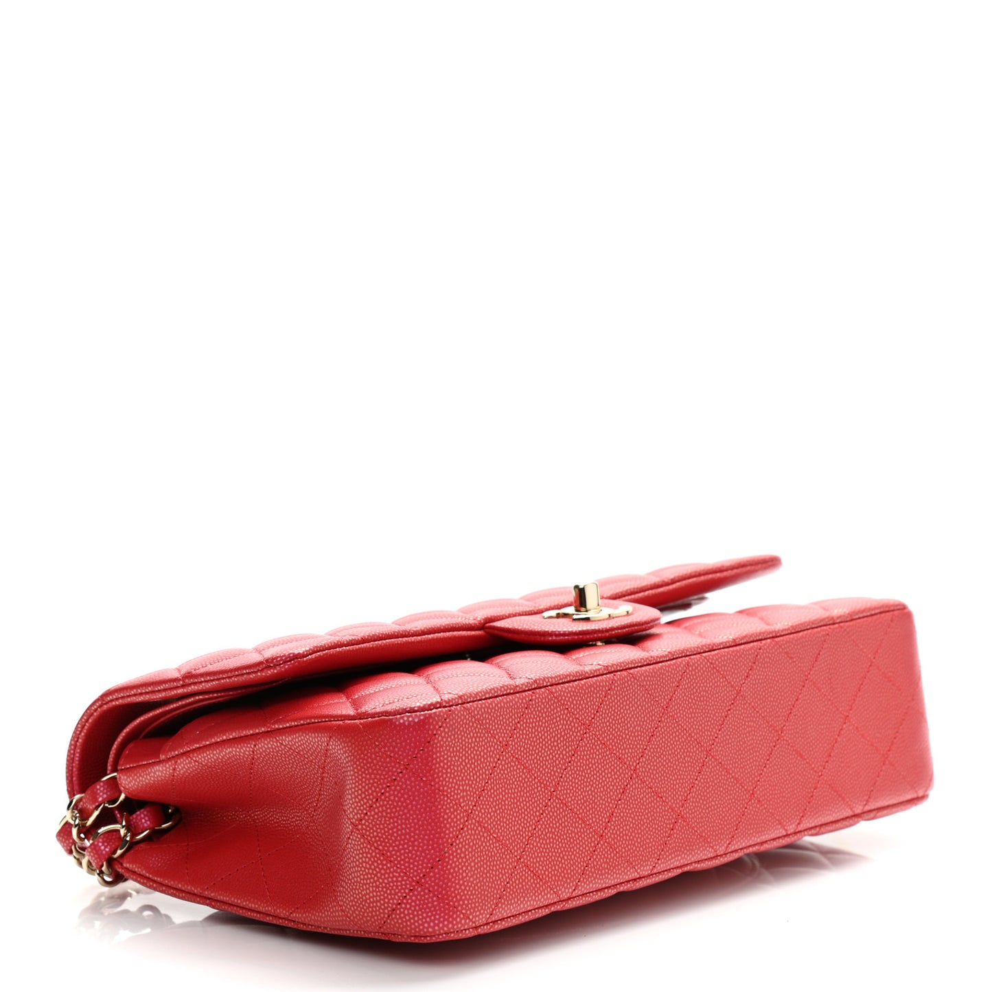 Iridescent Caviar Quilted Medium Double Flap Red