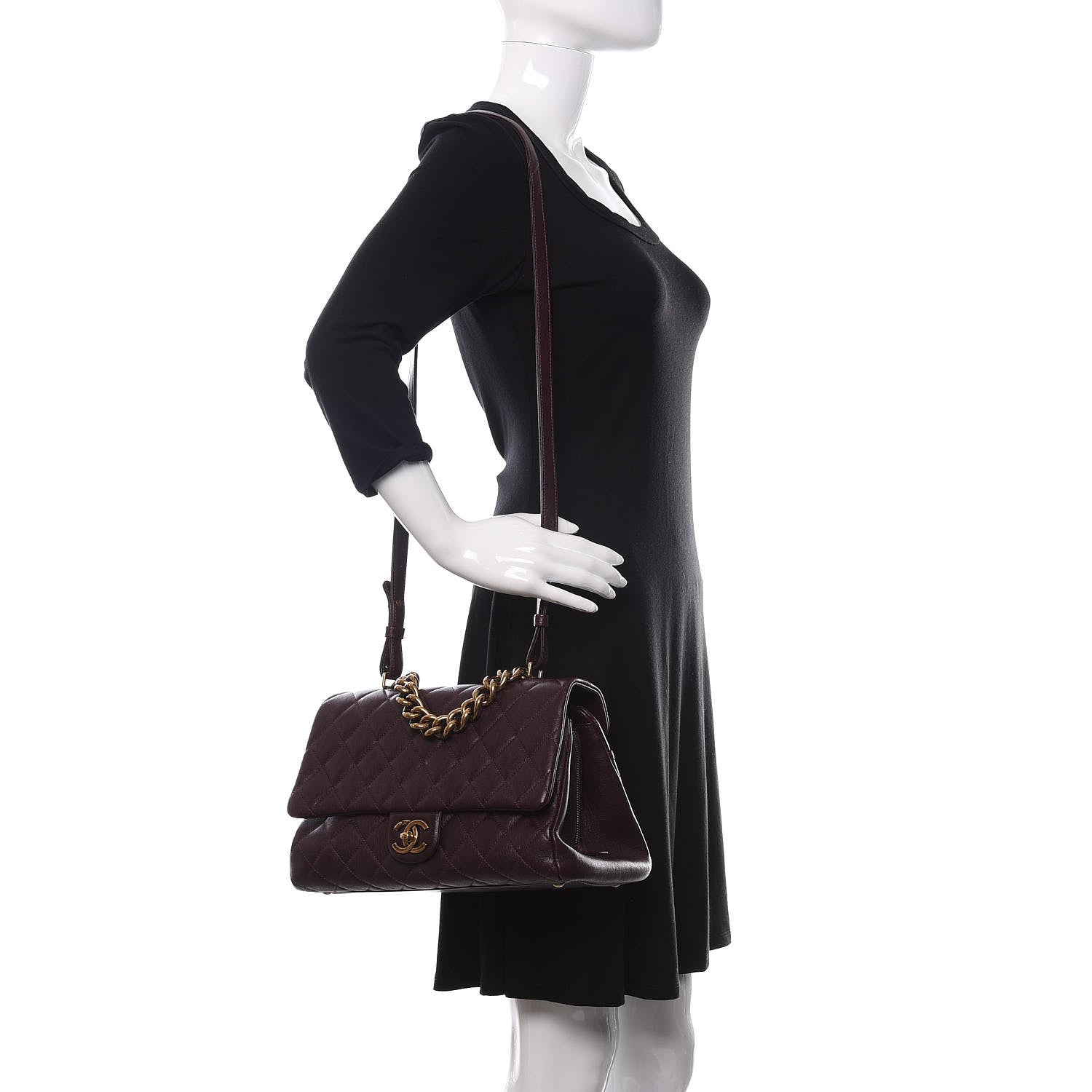 Chanel Shiny Sheepskin Quilted Large Trapezio Flap Dark Burgundy 2 of 11