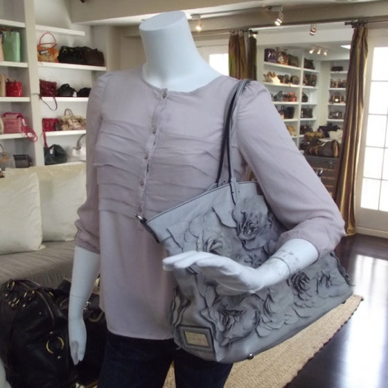 Leather Floral Tote Gray