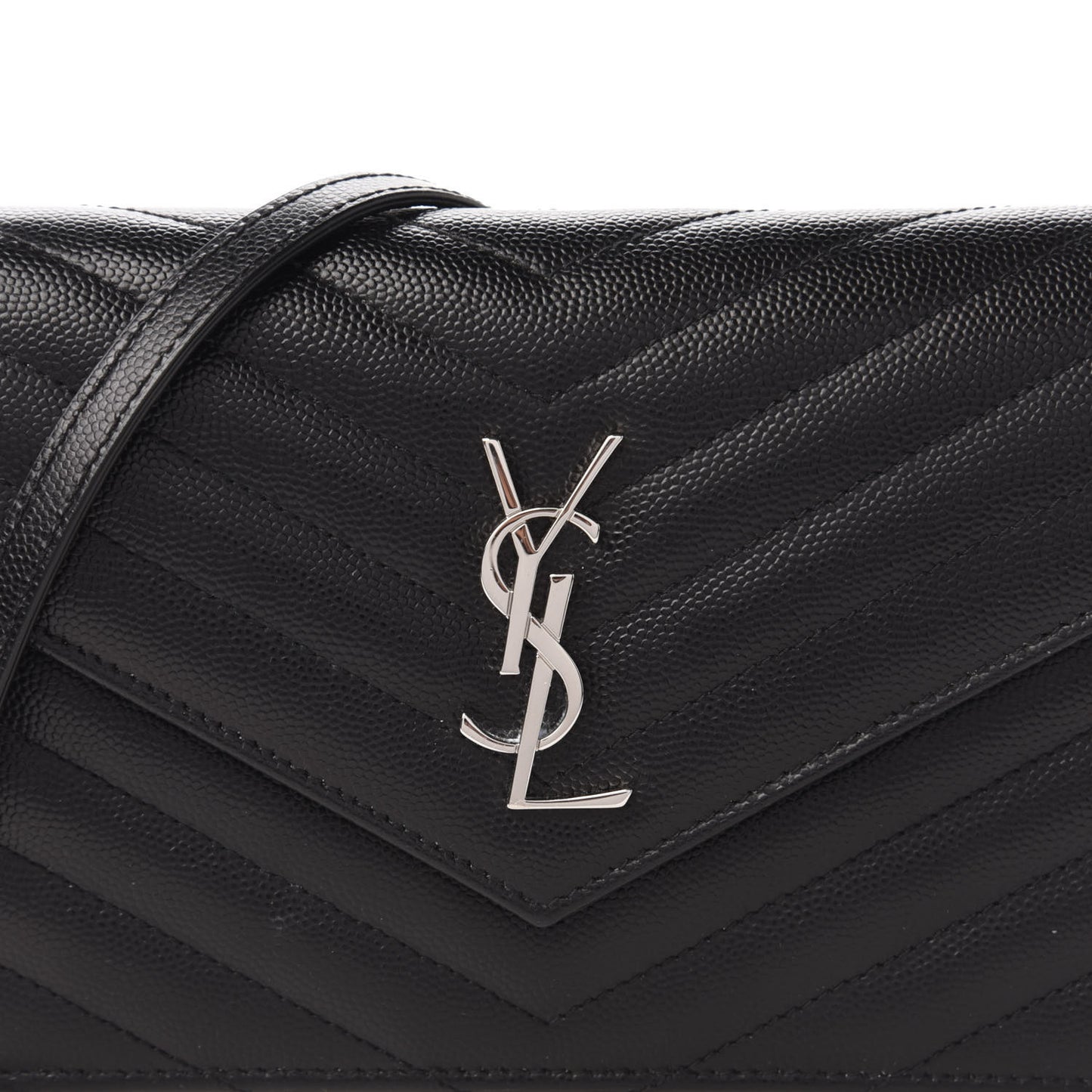 Grain De Poudre Matelasse Chevron Monogram Envelope Chain Wallet Black
